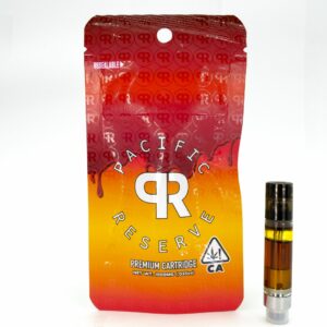 Picture of the all-new pacific reserve vape cartridge next to the packaging.